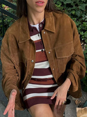 Vintage Fashion Stylish Chic Casual Loose Brown Jacket