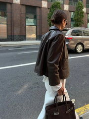 Vintage Casual Fashion Chic Stylish Brown Leather Jacket