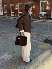 Vintage Casual Fashion Chic Stylish Brown Leather Jacket