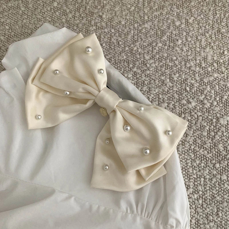 Cream White Pearl Bow Christmas Hair Accessory Accessories-L