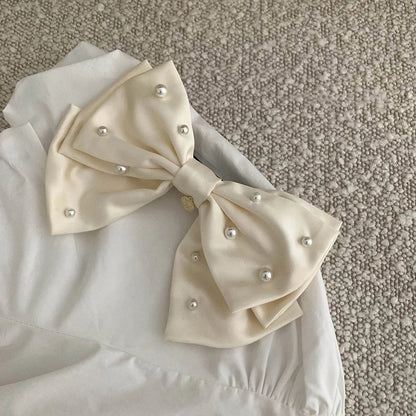 Cream White Pearl Bow Christmas Hair Accessory Accessories-L