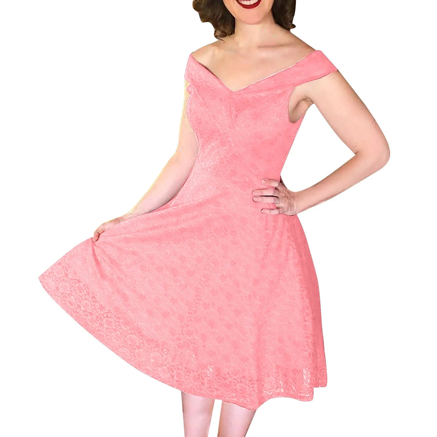JuliaFashion - Vintage Elegant Lace Collar Lace Tucked Slim High Waist Large Swing Female Fitting Prom Sleeveless Dress
