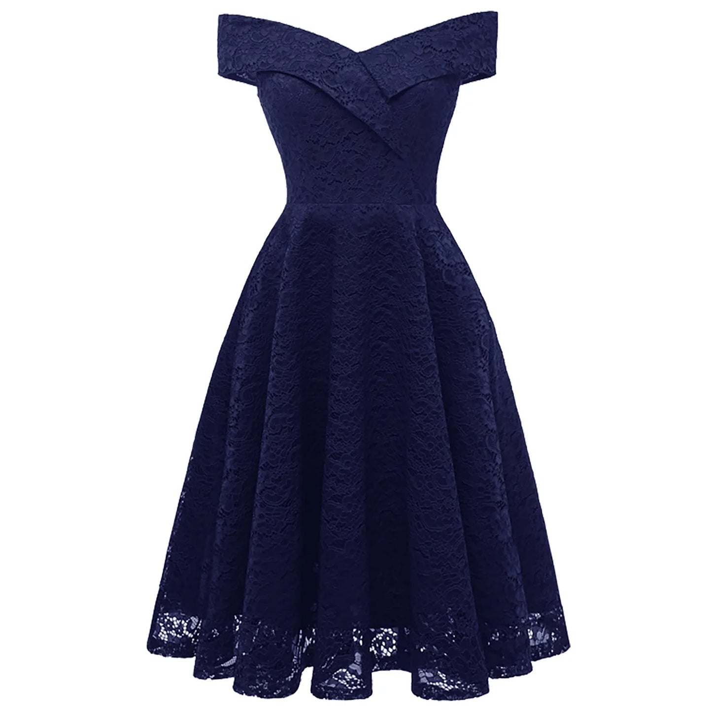 JuliaFashion - Vintage Elegant Lace Collar Lace Tucked Slim High Waist Large Swing Female Fitting Prom Sleeveless Dress