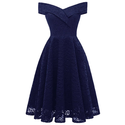 JuliaFashion - Vintage Elegant Lace Collar Lace Tucked Slim High Waist Large Swing Female Fitting Prom Sleeveless Dress