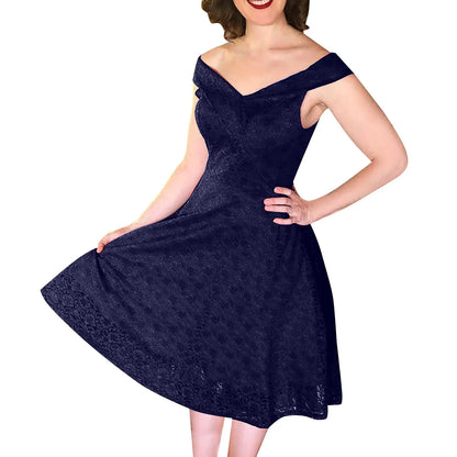 JuliaFashion - Vintage Elegant Lace Collar Lace Tucked Slim High Waist Large Swing Female Fitting Prom Sleeveless Dress