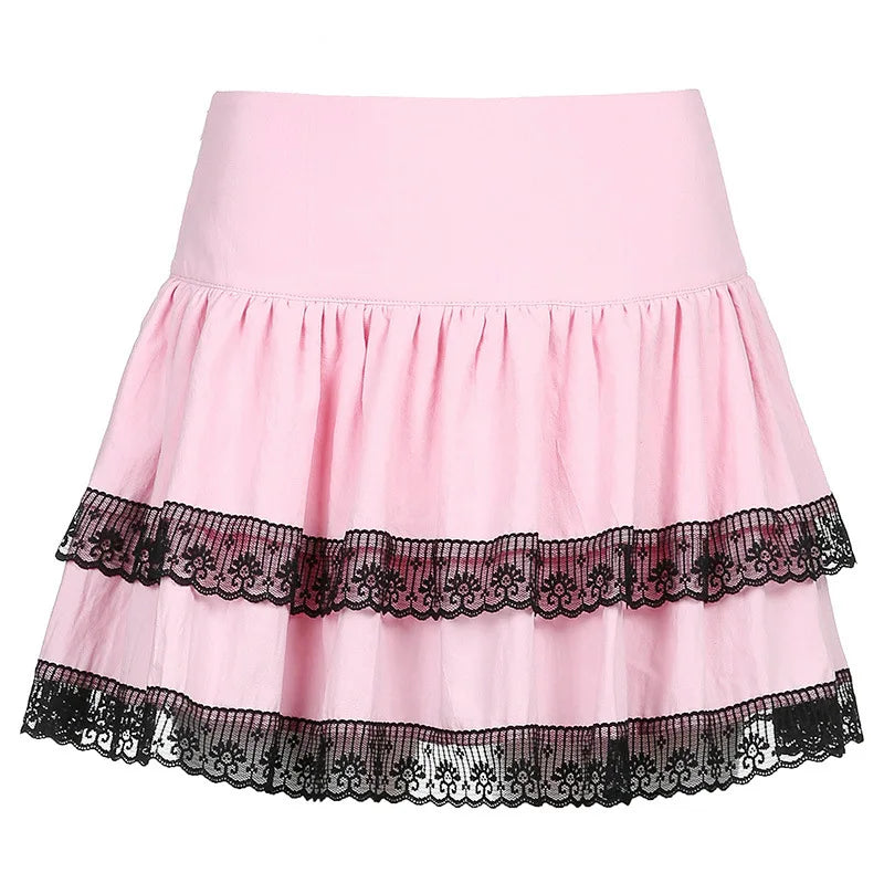 Vintage Gothic New Academy Style Double Lace Stitched Skirt