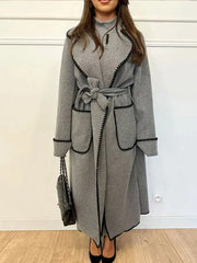 Vintage Patchwork Belted Wool Overcoat GRAY / S