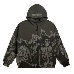 Vintage Printed Zip Up Hoodie Sweatshirts & Hoodies-L