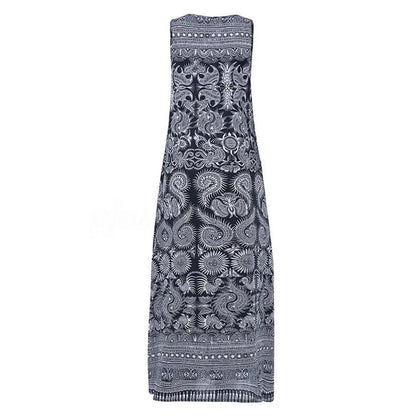 JuliaFashion - Vintage Printed SunCasual Long Vestidos Sleeveless Deep V Neck Party Robe Femme Dress