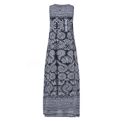 JuliaFashion - Vintage Printed SunCasual Long Vestidos Sleeveless Deep V Neck Party Robe Femme Dress