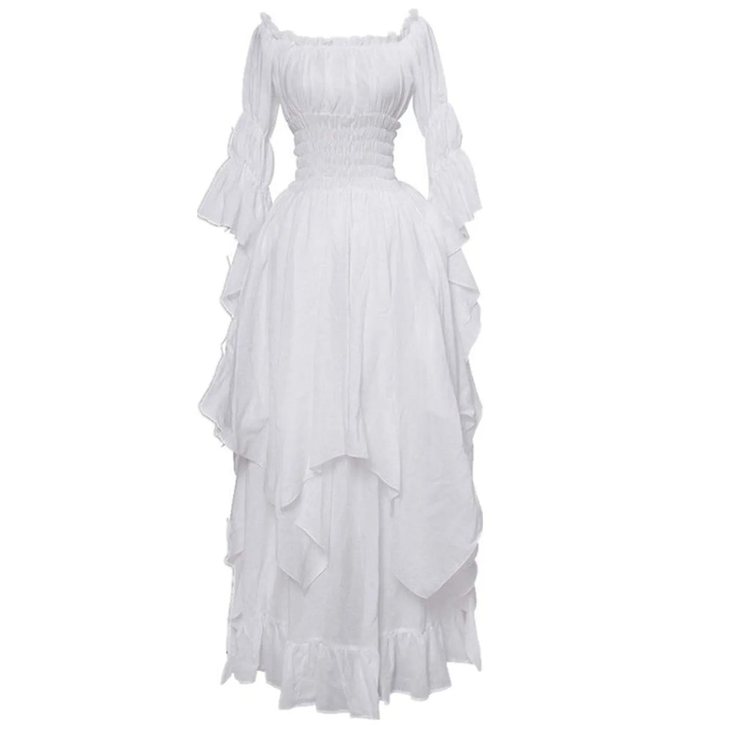 JuliaFashion - Vintage Victorian Medieval Puff Sleeve Off Shoulder Costume Solid Cosplay Prom Princess Gown Gothic Dress