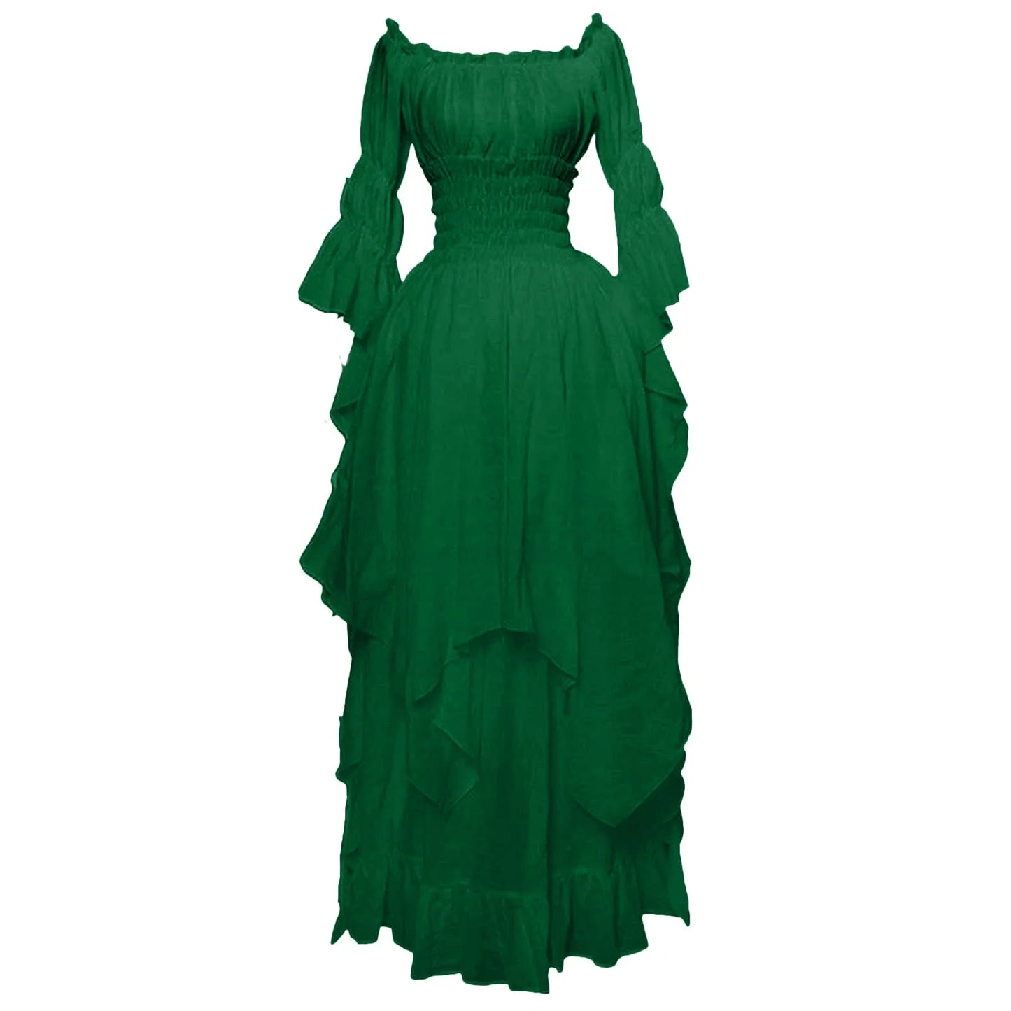 JuliaFashion - Vintage Victorian Medieval Puff Sleeve Off Shoulder Costume Solid Cosplay Prom Princess Gown Gothic Dress