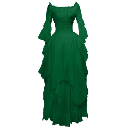 JuliaFashion - Vintage Victorian Medieval Puff Sleeve Off Shoulder Costume Solid Cosplay Prom Princess Gown Gothic Dress