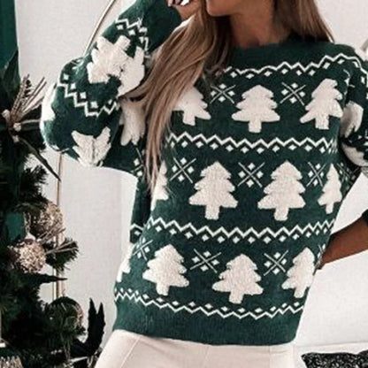 3D Santa Tree Print Warm Thick Christmas Long Sleeve Pullover Sweater Sweaters-L