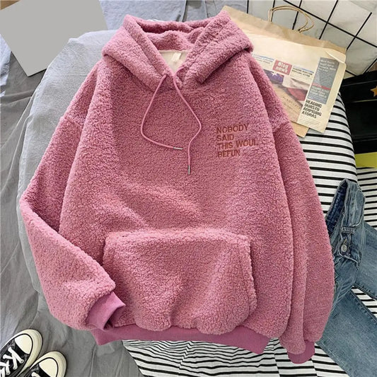 Cozy Thick Warm Fleece Embroidered Hoodie