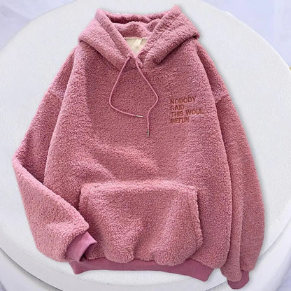 Cozy Thick Warm Fleece Embroidered Hoodie