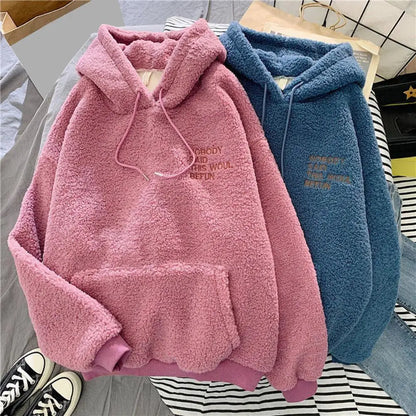 Cozy Thick Warm Fleece Embroidered Hoodie