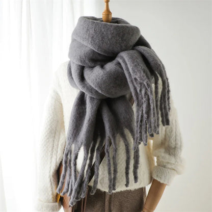 Cashmere Winter Scarf For Women - Solid Thick Soft Pashmina Wrap Grey Scarfs-L