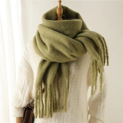 Cashmere Winter Scarf For Women - Solid Thick Soft Pashmina Wrap Olive Scarfs-L