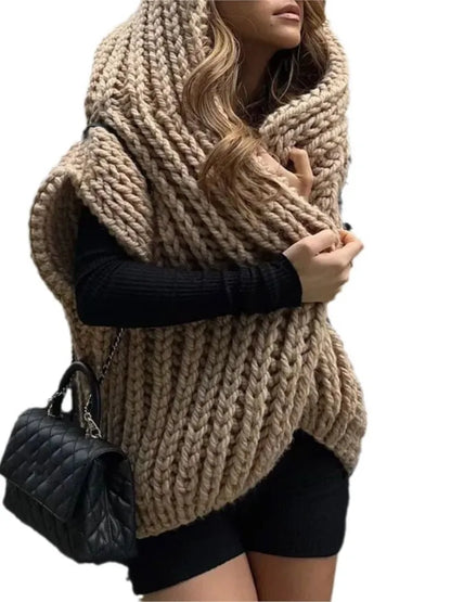 Winter Solid Color Loose Coarse Pattern Hooded Knitted Cardigan