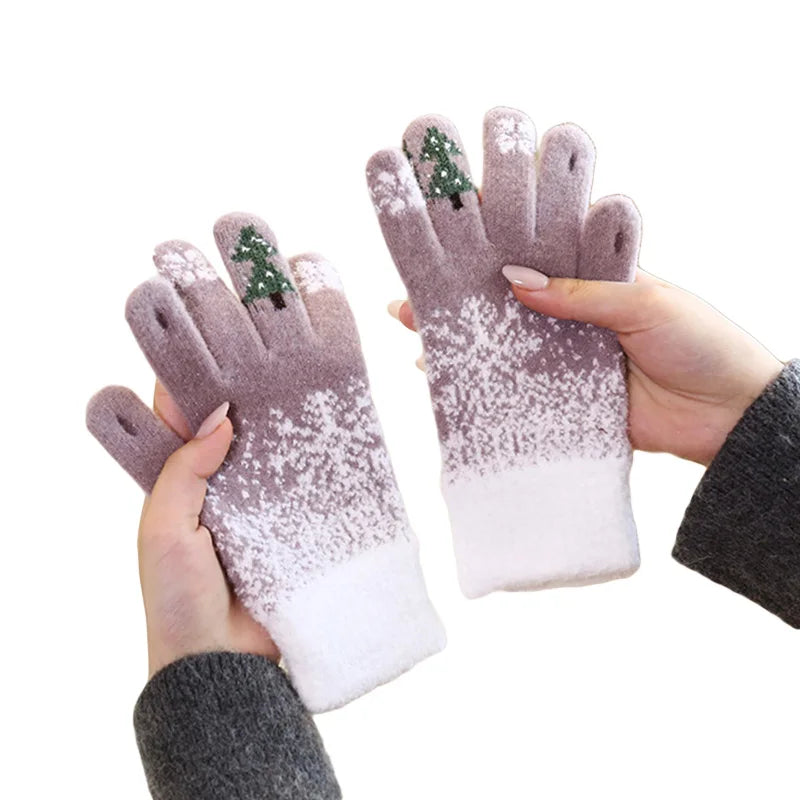 Christmas Tree Knit Full Finger Skiing Touchscreen Winter Glove Gray / M Gloves-L