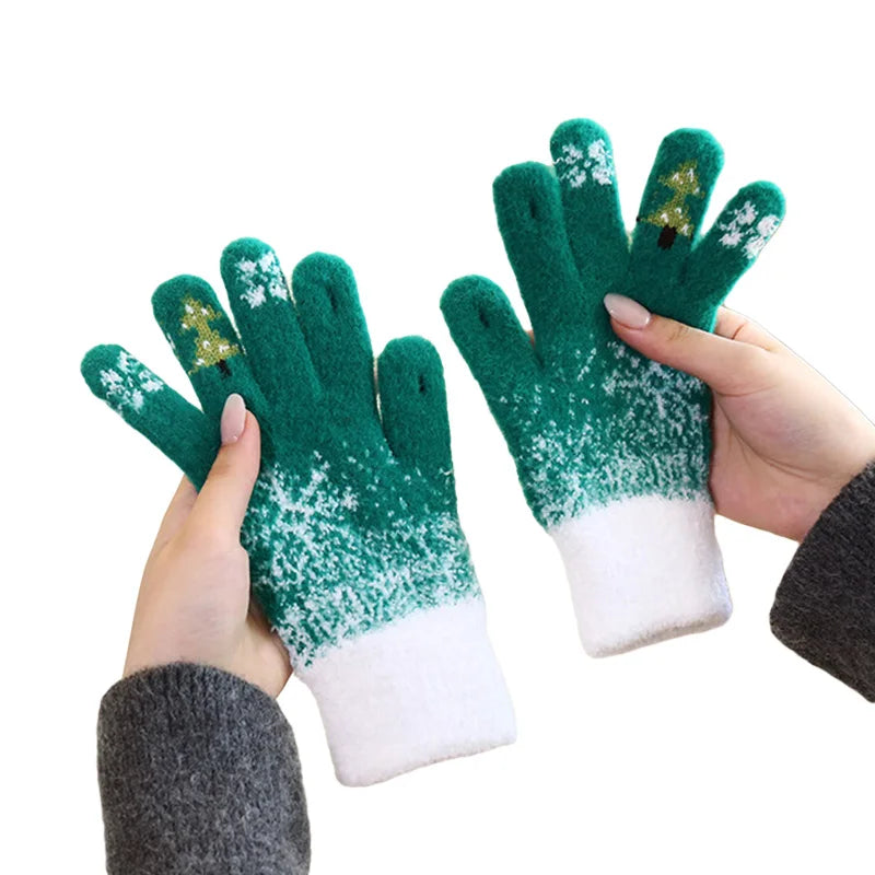 Christmas Tree Knit Full Finger Skiing Touchscreen Winter Glove Green / M Gloves-L