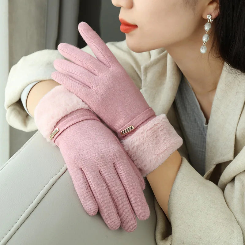 Velvet Touch Screen Thicken Plush Suede Drive Christmas Glove Pink / One Size Gloves-L