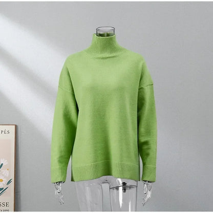 Winter Oversize Vintage Solid Soft Knitted Blue Green Brown Christmas Sweater / One Size Sweaters-L
