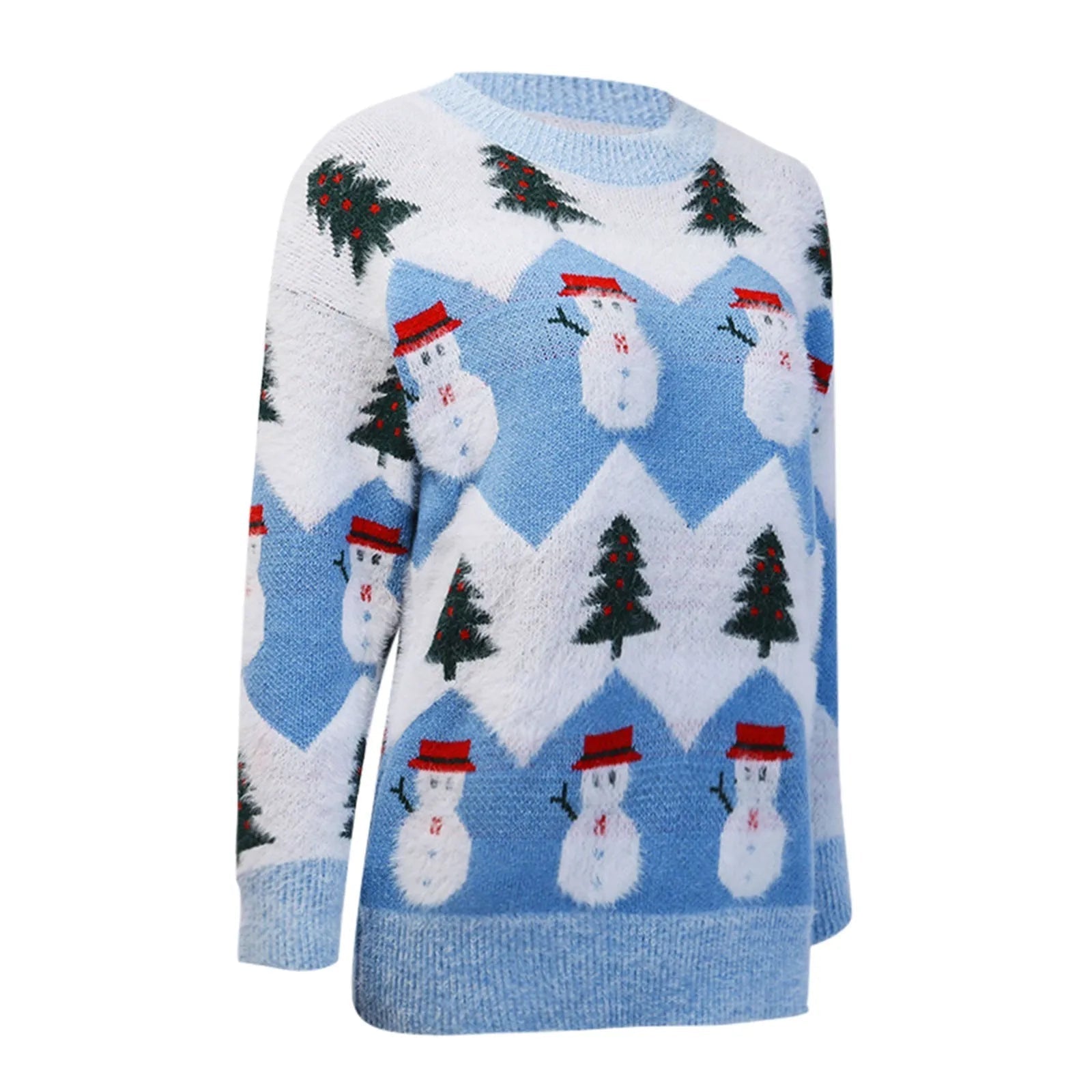 Christmas Snowman Cartoon Knit Long Sleeve Female Tree Sweater Sweaters-L
