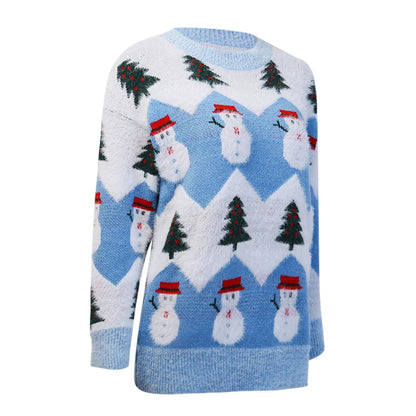 Christmas Snowman Cartoon Knit Long Sleeve Female Tree Sweater Sweaters-L