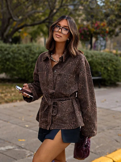 Chic Stylish Loose Leopard Print Long Sleeve Jacket