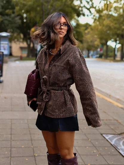 Chic Stylish Loose Leopard Print Long Sleeve Jacket