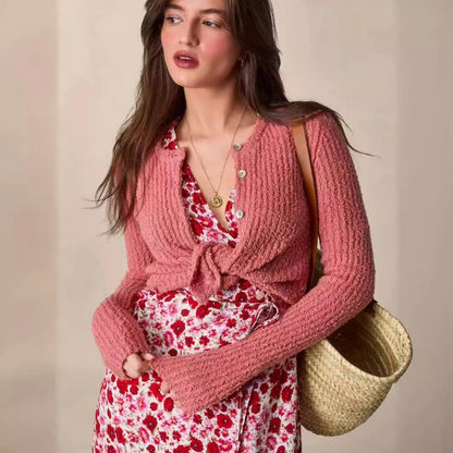 Pink Sweet Slim Fit Versatile Knitted Cardigan