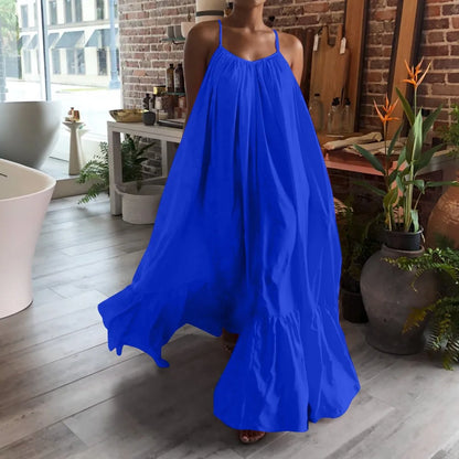 JuliaFashion - Women Boho Fashion Casual Solid Sleeveless Strap Pocket Loose Backless Big Swing Summer 2024 Vestidos Dress