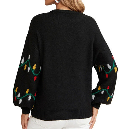 Casual Streetwear Jacquard Sweet Christmas Party Knitted Loose Sweater Sweaters-L