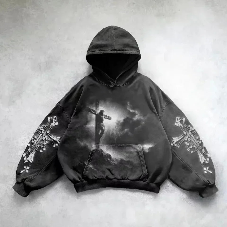Casual Vintage Print Hoodie black 4 / S