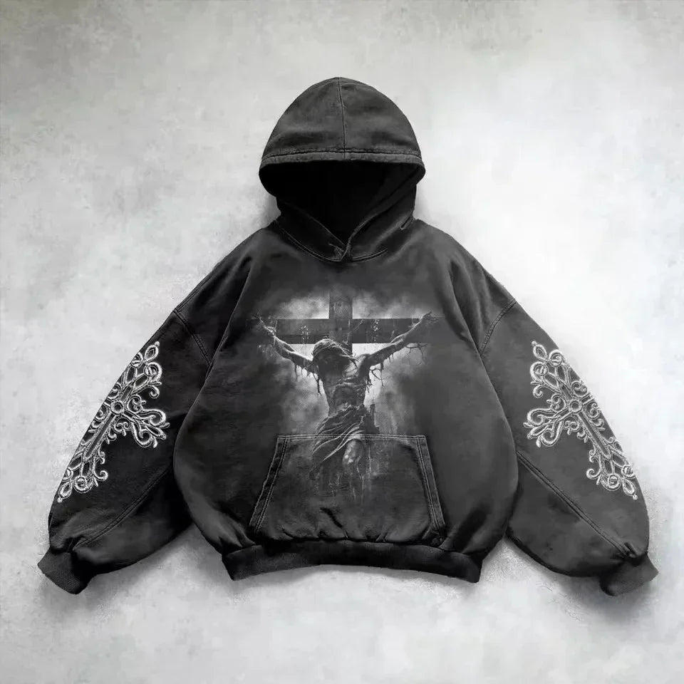 Casual Vintage Print Hoodie black 3 / S