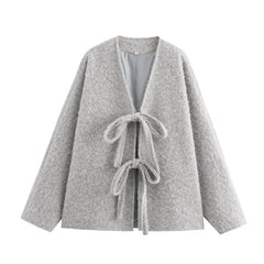 Lace-Up Bow Brown Cardigan Gray / S Cardigan-241208