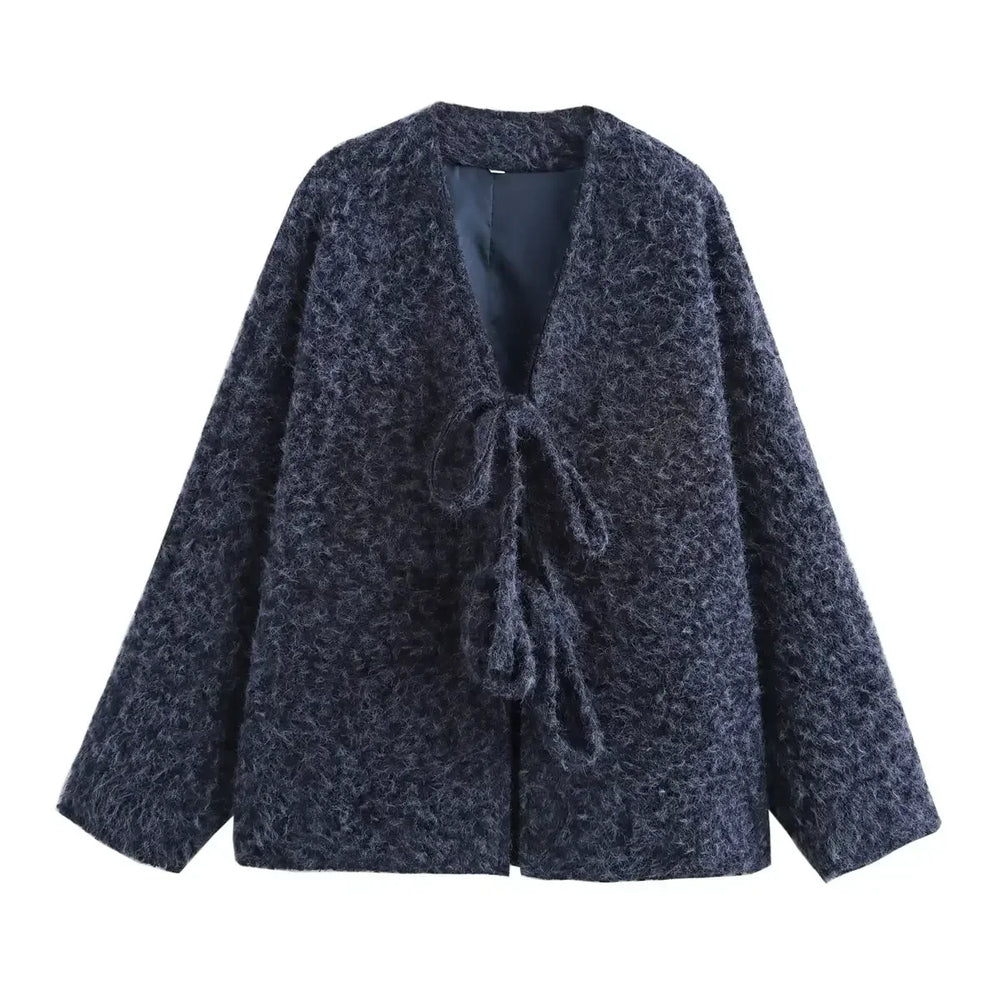 Lace-Up Bow Brown Cardigan Blue / S Cardigan-241208