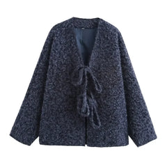 Lace-Up Bow Brown Cardigan Blue / S Cardigan-241208