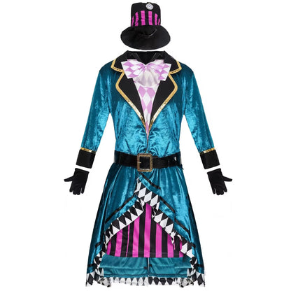 Women Mad Hatter Cosplay Fancy Dress Magic Tuxedo Halloween Carnival Costume