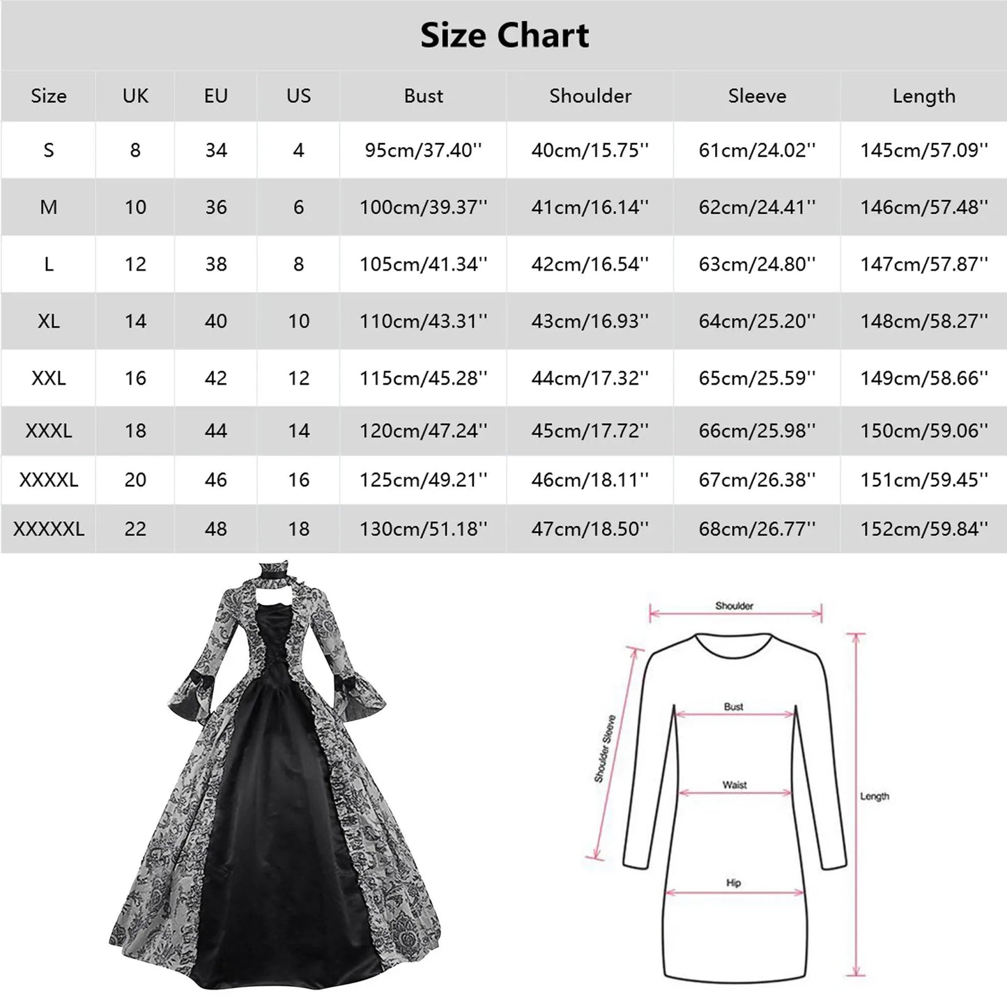 JuliaFashion - Cosplay Marie Antoinette Medieval Victorian Floral Robe Dress