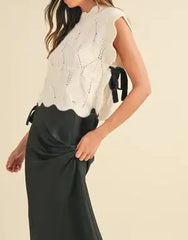 Solid Color Scalloped Trim Warm Sweater