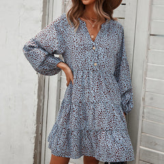 JuliaFashion - Women Elegant Dot Print Long Sleeve Mini 2024 Fashion Autumn Ruffles Button Vintage Female Holiday Party Dress