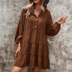 JuliaFashion - Women Elegant Dot Print Long Sleeve Mini 2024 Fashion Autumn Ruffles Button Vintage Female Holiday Party Dress