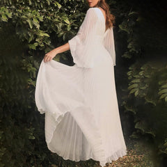 JuliaFashion - Elegant Solid Color Deep V Flare Long Sleeve Maxi Chic Evening Party Dress