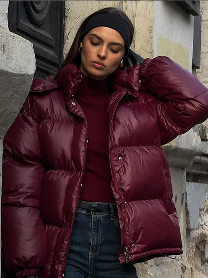 Burgundy Hooded Padded Parka Coat Coats-241208