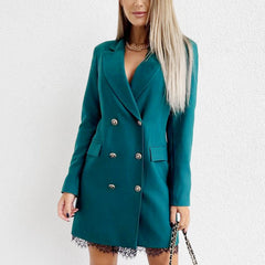 JuliaFashion - Women Fashion Double Breasted Blazers Elegant Office Lady Suit Lace Patchwork Long Sleeve Suit Coat Female Tops Dress