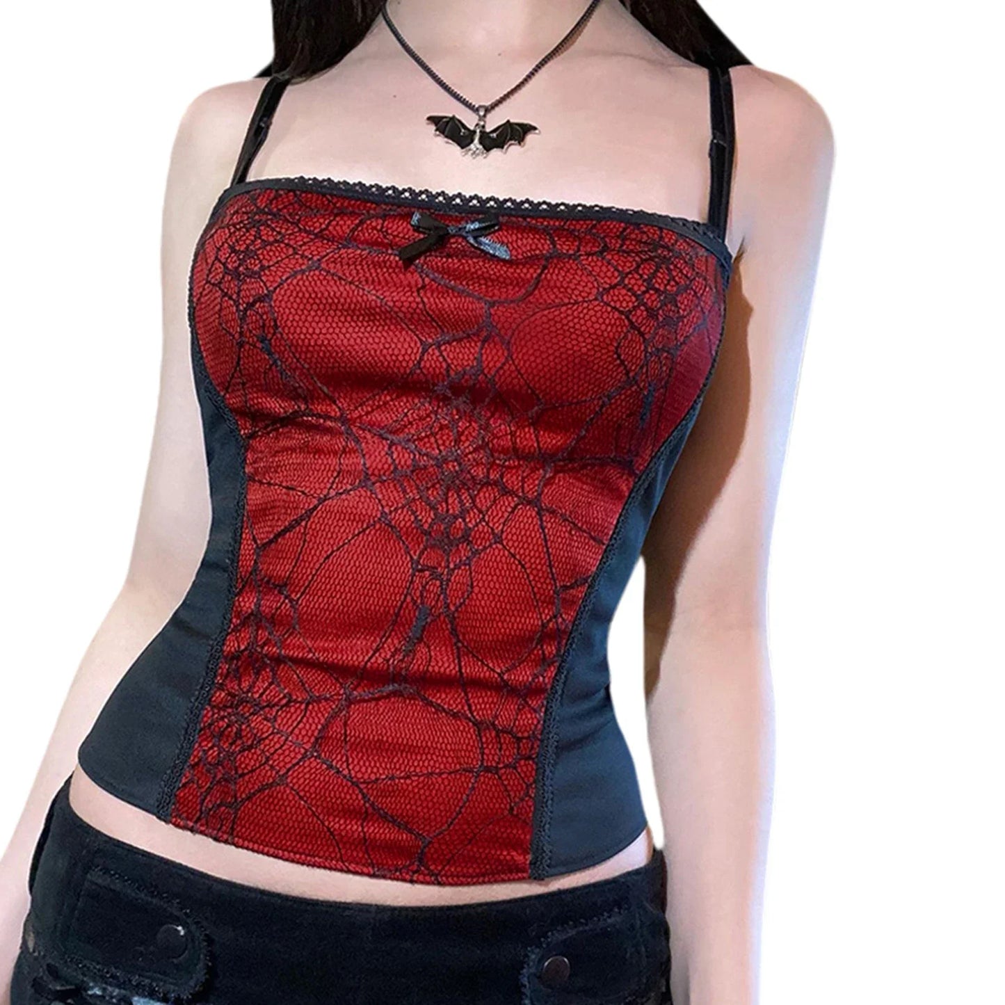 Gothic Spider Pattern Sleeveless Backless Zipper Crop Top