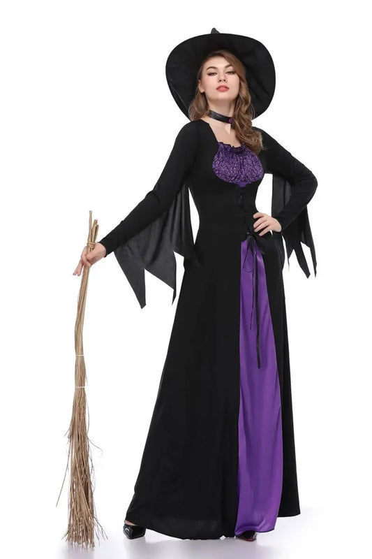 Women Role Purple Playing Halloween Witch Cosplay Dress Costume